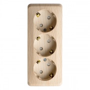 Розетка тройная c/з со шторками Этюд сосна [уп 9шт]