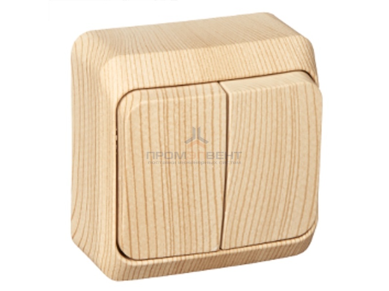 Выключатель двухклавишный с подсветкой Этюд сосна [уп 25 шт]